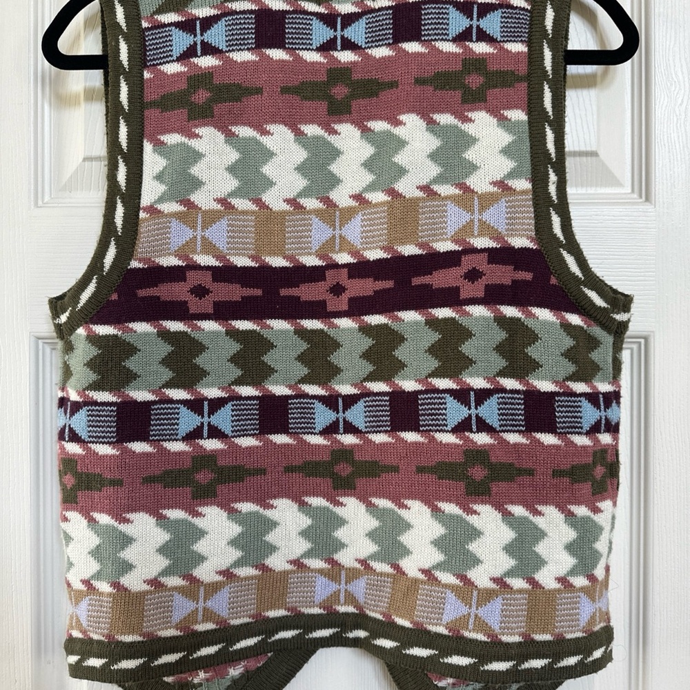 Koret vintage button front Olive and pink Knit Vest small - Picture 3 of 4